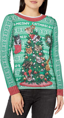 Women's 3D Photo Realistic Ugly Christmas Sweater Long Sleeve T Shirt Festive Feline