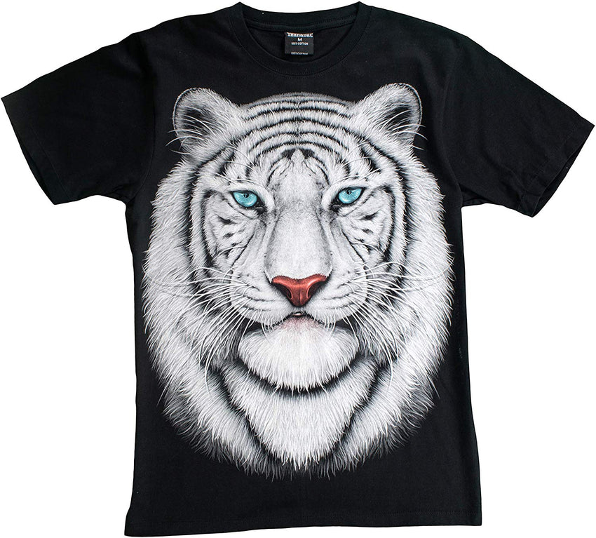 T Shirt Unisex Adult/Kids 3D Glow in Dark Animal Glitter Short Sleeves Family Sizes White Tiger 1 Portrait