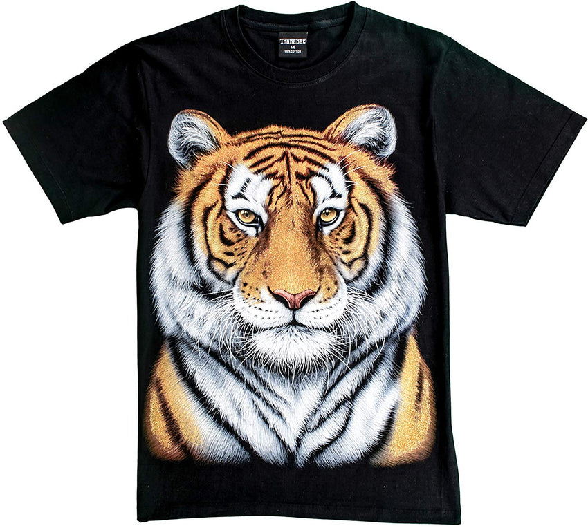 T Shirt Unisex Adult/Kids 3D Glow in Dark Animal Glitter Short Sleeves Family Sizes Yellow Tiger 1 Portrait