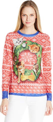 Women's 3D Photo Realistic Ugly Christmas Sweater Long Sleeve T Shirt Cat Wreath