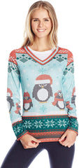 Women's 3D Photo Realistic Ugly Christmas Sweater Long Sleeve T Shirt Winter Penquin