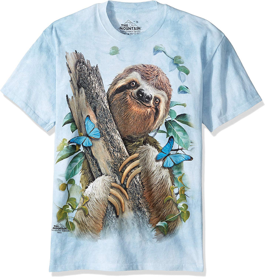 Sloth & Butterflies T Shirt Blue