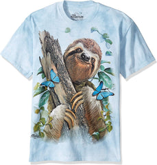 Sloth & Butterflies T Shirt Blue