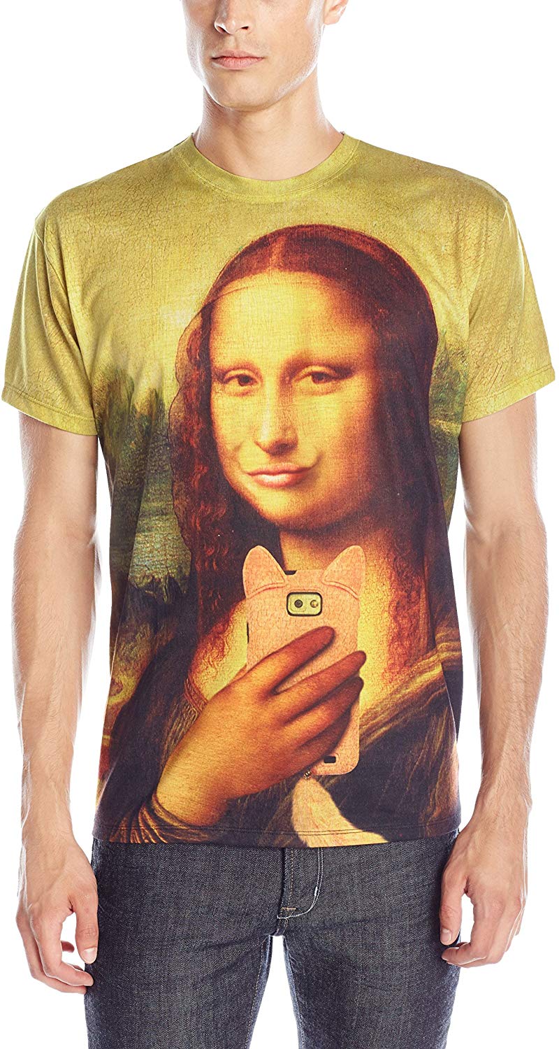 Men's 3D Photo Realistic Short Sleeve T Shirt Mona Lisa Smiles