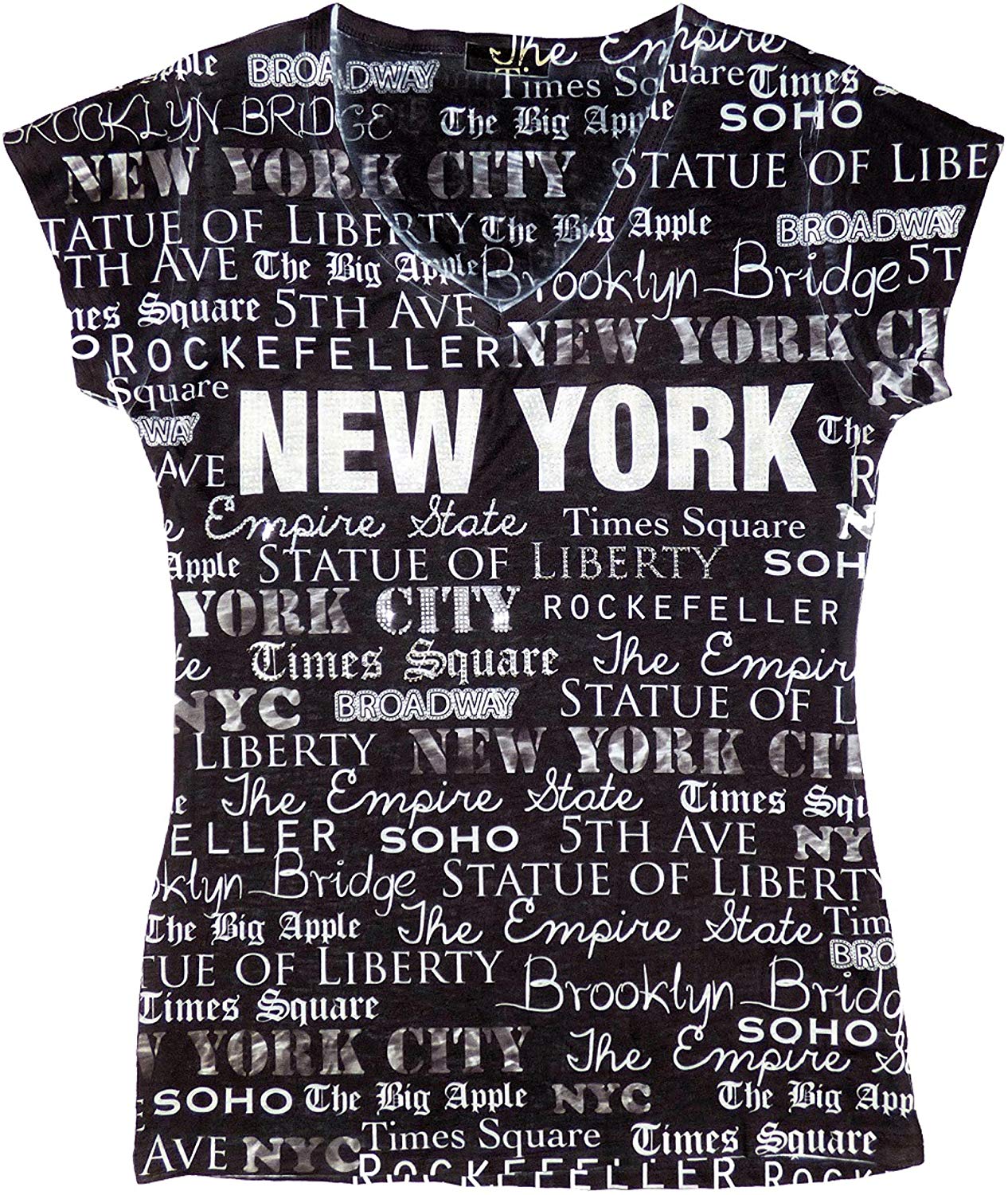 New York NYC T Shirt Colorful and Vivid Printing Decorated with Rhinestones Black 2
