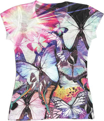 Colorful Butterfly Ladies V Neck 3D Graphic Butterfly T Shirt Rhinestones Multicolored #2