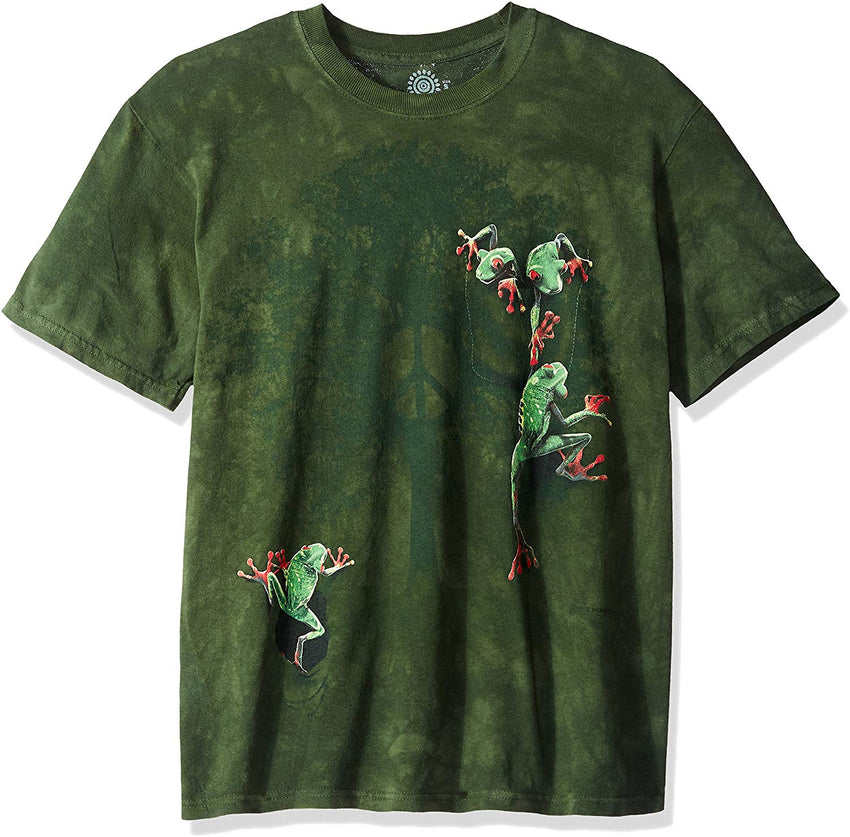 Peace Tree Frog T Shirt Men&rsquo;s Short Sleeve Dark Green