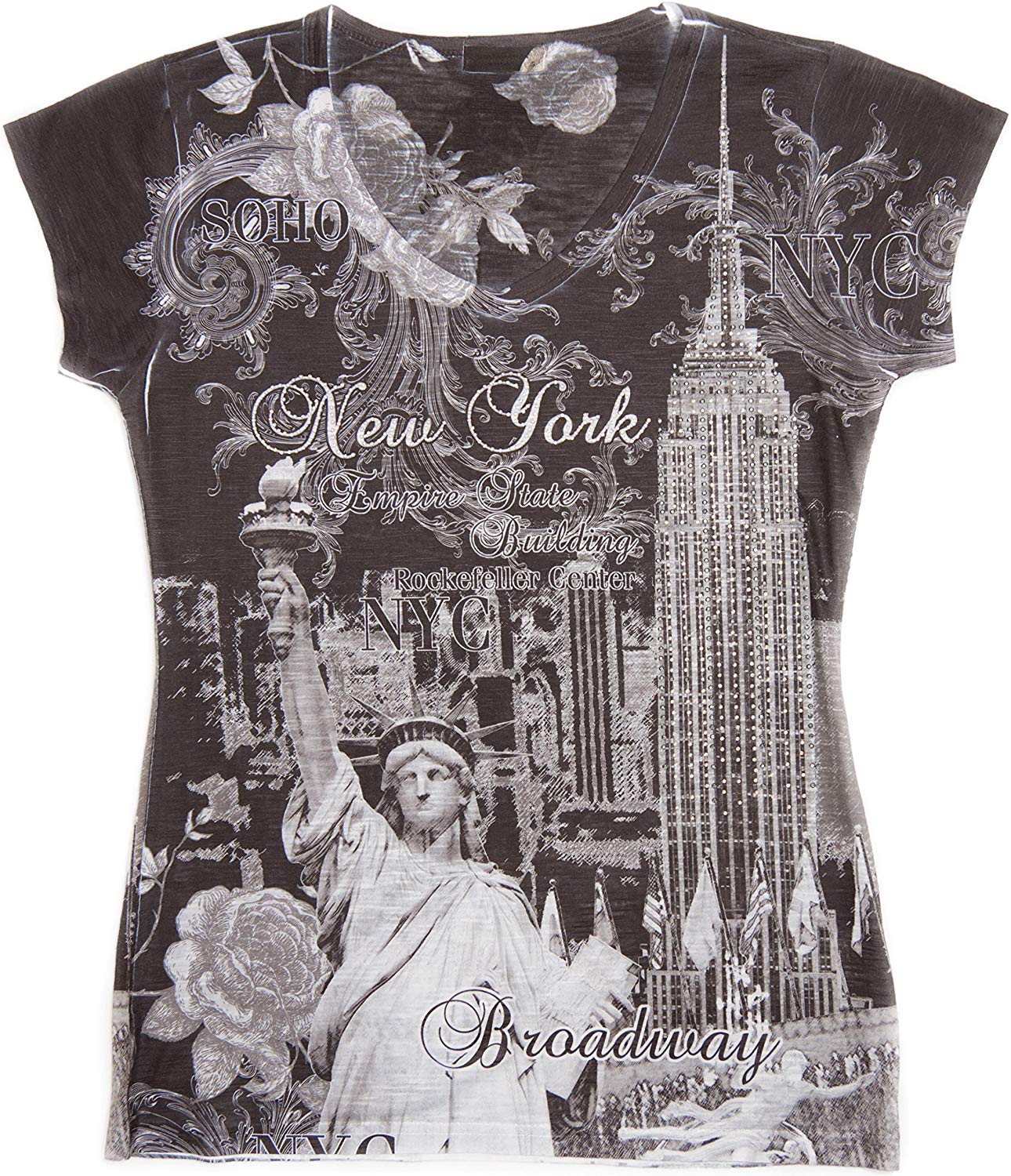 New York NYC T Shirt Colorful and Vivid Printing Decorated with Rhinestones Black 1