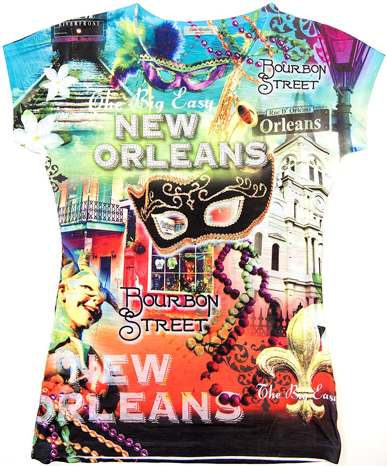 New Orleans Mardi Gras Shirt Vibrant & Colorful Print with Bling YelloGreen