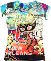 New Orleans Mardi Gras Shirt Vibrant & Colorful Print with Bling YelloGreen