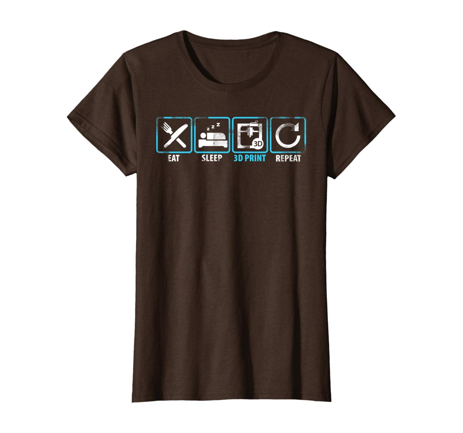 Eat Sleep 3D Print Repeat Filament 3D Printer Tech Gift T Shirt Brown