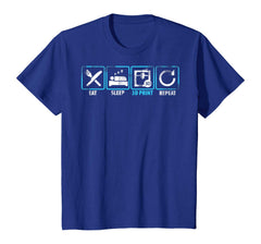 Eat Sleep 3D Print Repeat Filament 3D Printer Tech Gift T Shirt Royal Blue